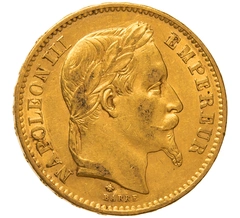1868 French 20 Francs Gold Coin Napoleon III Laureate Head A