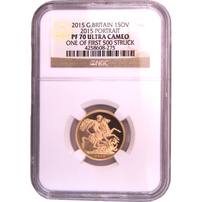 2015 Proof Gold Sovereign Coin Elizabeth II Fifth Head NGC PF70