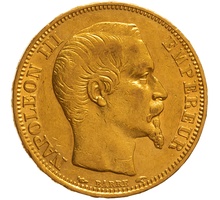 1853 French 20 Francs Gold Coin Napoleon III Bare Head A