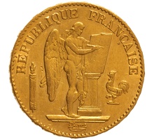 1877 French 20 Francs Gold Coin Guardian Angel A