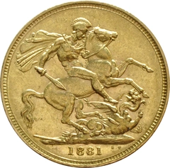 1881 Gold Sovereign Coin Queen Victoria Young Head Sydney