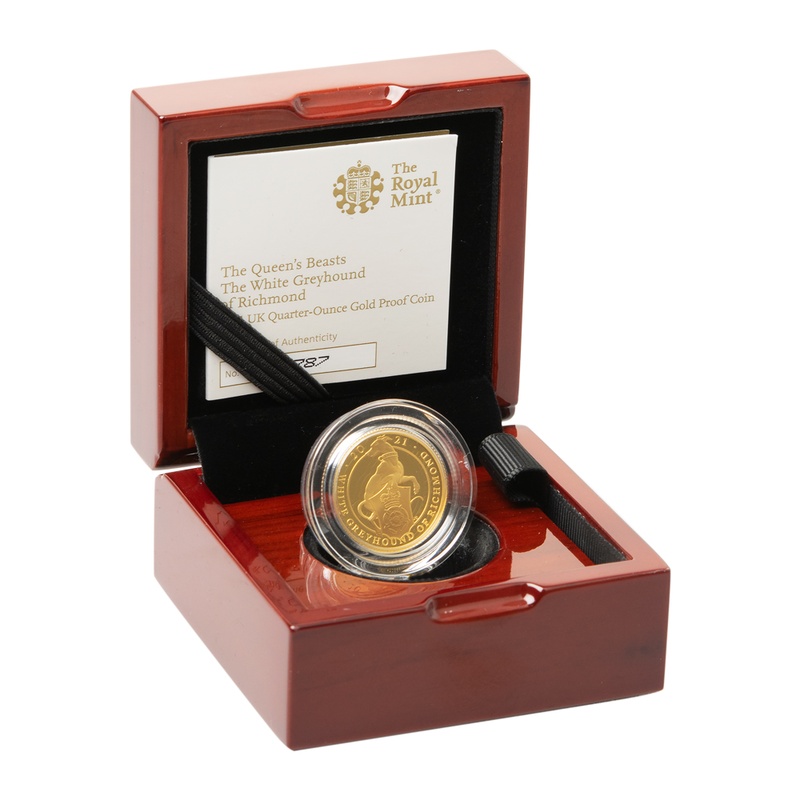 2021 Proof 1/4oz White Greyhound of Richmond Gold Coin Queen's Beasts Boxed