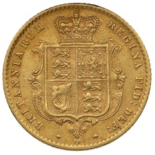 1871 Gold Half Sovereign Queen Victoria Young Head Shield Back
