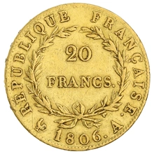 1806 French 20 Francs Gold Coin Napoleon I Bare Head A