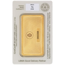 50g Gold Bar C. Hafner Minted