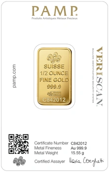 1/2oz Gold Bar PAMP Lady Fortuna Minted