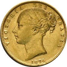 1874 Gold Sovereign Coin Queen Victoria Young Head Shield Back Melbourne