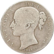 1845 Silver Crown Coin Victoria Young Head Fine