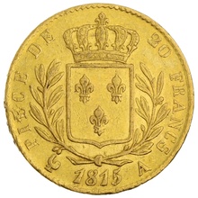 French 20 Francs Gold Coin Louis XVIII Uniformed Bust
