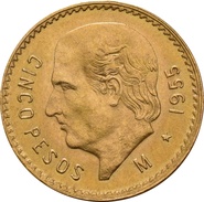 Mexican Cinco 5 Pesos Gold Coin