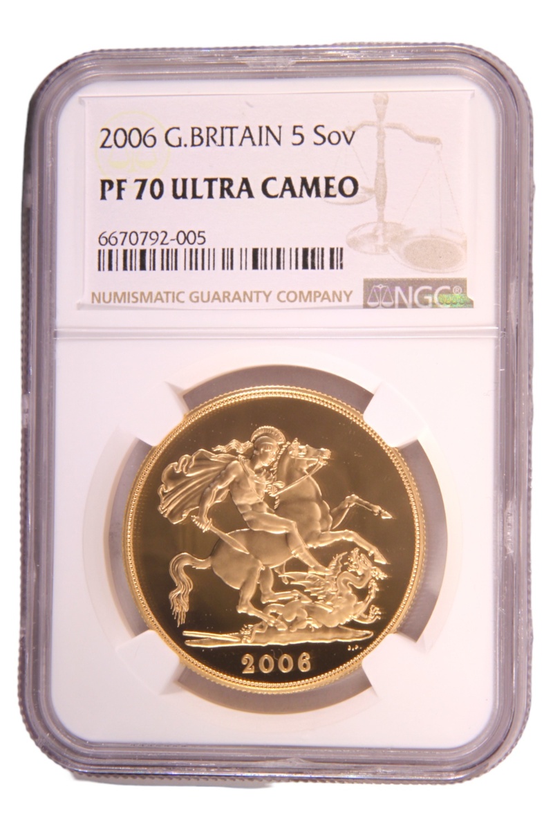 2006 Proof Gold £5 Coin Quintuple Sovereign NGC PF70