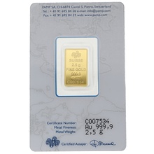 2.5g Gold Bar PAMP Rosa Minted Gift Boxed