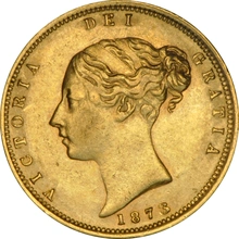 1873 Gold Half Sovereign Queen Victoria Young Head Shield Back NGC AU50