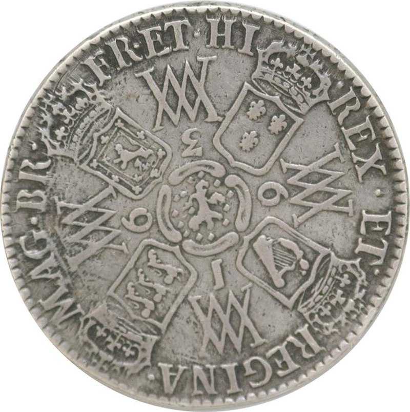 1692 Silver Half Crown Coin William & Mary Good Fine
