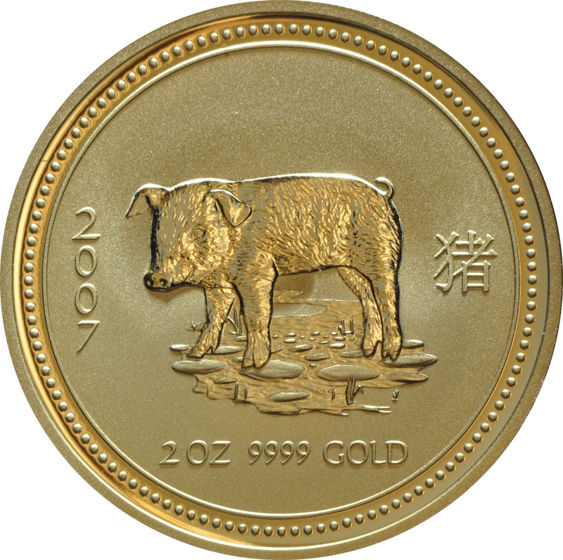 2007 Year of the Pig Gold Coin 2oz Perth Mint Australian Lunar Series