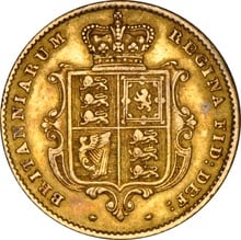 1849 Gold Half Sovereign Queen Victoria Young Head Shield Back NGC AU53