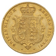 1858 Gold Half Sovereign Queen Victoria Young Head Shield Back