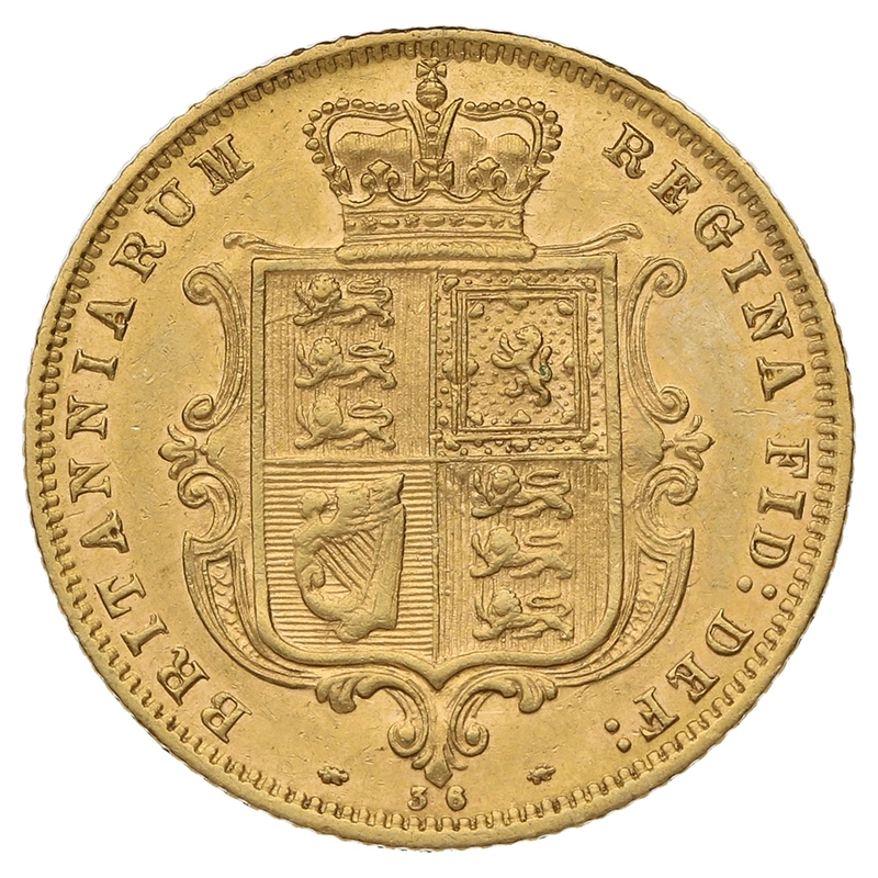 1877 Gold Half Sovereign Queen Victoria Young Head Shield Back