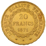 1871 French 20 Francs Gold Coin Guardian Angel A