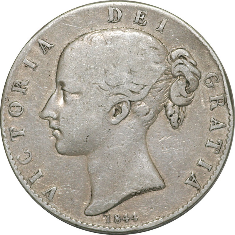 1844 Silver Crown Coin Queen Victoria Young Head Fine