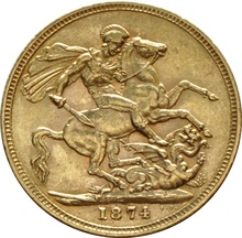 1874 Gold Sovereign Coin Queen Victoria Young Head