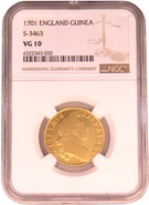 1701 Gold Guinea William III NGC VG10