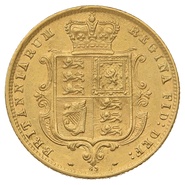 1876 Gold Half Sovereign Queen Victoria Young Head Shield Back