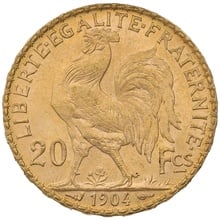 1904 French 20 Francs Gold Coin Marianne Rooster