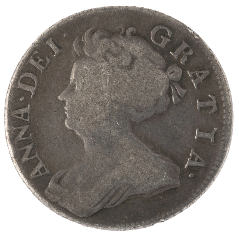 1708 Silver Shilling Coin Queen Anne Fine