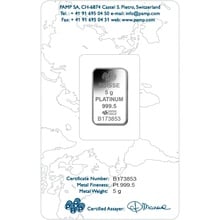 PAMP Lady Fortuna 5 Gram Platinum Bar Minted