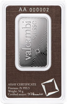 50g Platinum Bar Valcambi Minted
