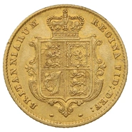 1858 Gold Half Sovereign Queen Victoria Young Head Shield Back