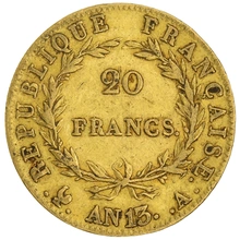 French 20 Francs Gold Coin Napoleon I Bare Head A AN13