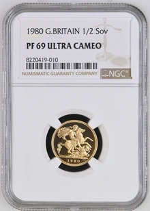 1980 Proof Gold Half Sovereign Elizabeth II Decimal Head NGC PF69