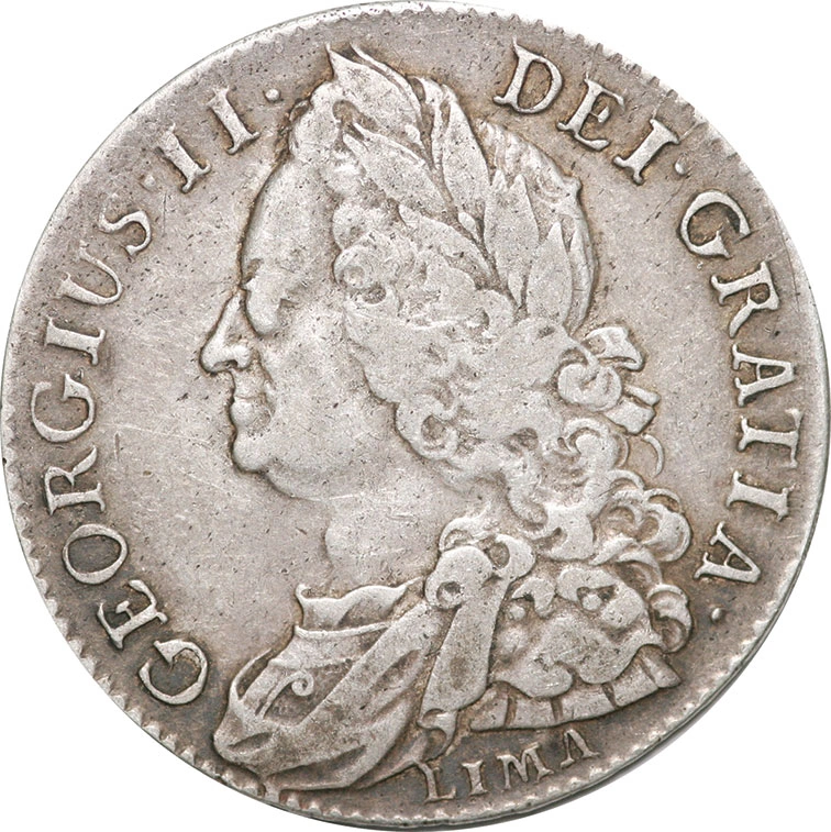 Silver Half Crown Coin George II Lima Good Fine