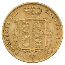 1875 Gold Half Sovereign Queen Victoria Young Head Shield Back