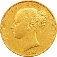 1847 Gold Sovereign Coin Queen Victoria Young Head