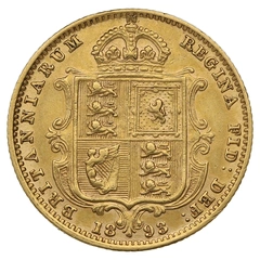 1893 Gold Half Sovereign Queen Victoria Jubilee Head Shield Back