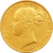 1847 Gold Sovereign Coin Queen Victoria Young Head