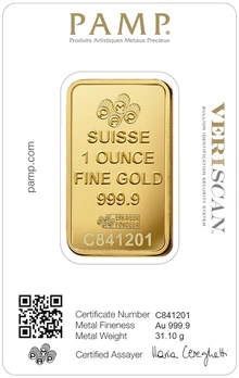 1oz Gold Bar Lady Fortuna Minted PAMP