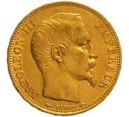 1853 French 20 Francs Gold Coin Napoleon III Bare Head A