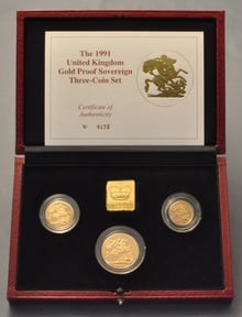 1991 Proof Gold Sovereign 3 Coin Set Boxed