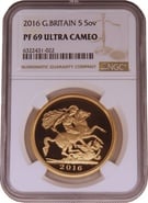 2016 Proof Gold £5 Coin Quintuple Sovereign James Butler Effigy NGC PF69