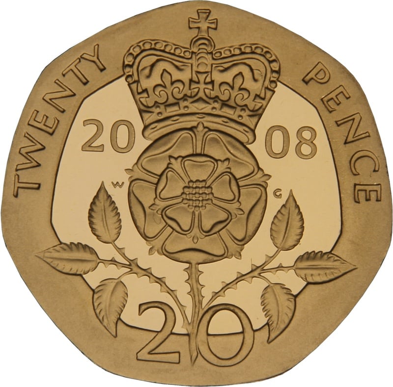 2008 Proof Gold 20p Coin Crowned Tudor Rose