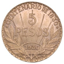 1930 Uruguay 5 Pesos Quarter Ounce Gold Coin