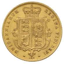 1872 Gold Half Sovereign Queen Victoria Young Head Shield Back