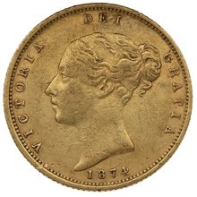 1874 Gold Half Sovereign Queen Victoria Young Head Shield Back