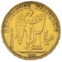 1849 French 20 Francs Gold Coin Guardian Angel