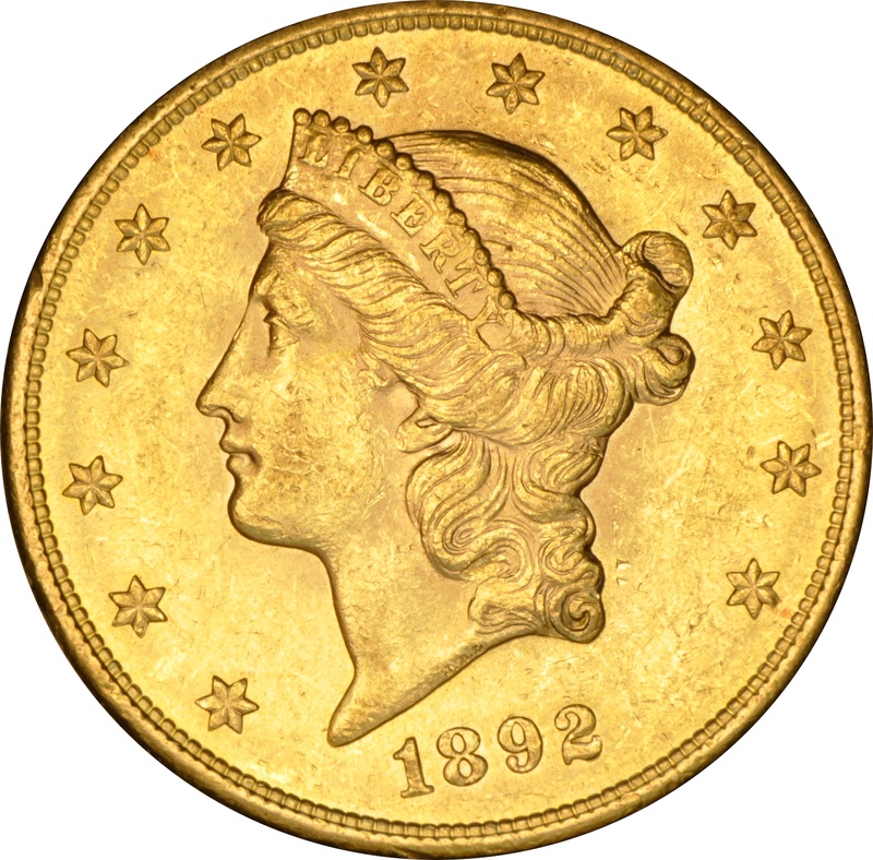 1892 $20 Gold Coin Double Eagle Liberty Head San Francisco