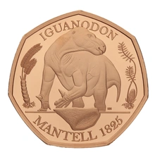 2020 Dinosaurs Collection Iguanodon Fifty Pence 50p Proof Gold Coin Boxed